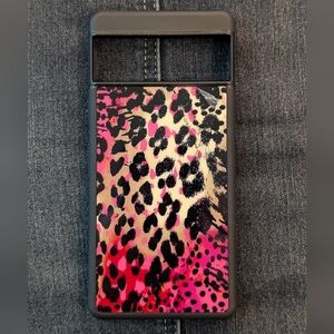 Leopard Print Phone Case - Black and Pink